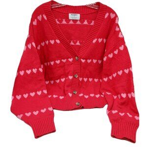 Old Navy So Soft Cardigan Size 2X Red Pink Hearts Print Button Short Length 22"